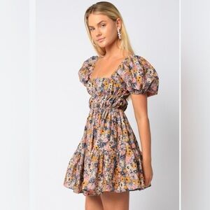 Olivaceous Multicolor Floral Mini Dress